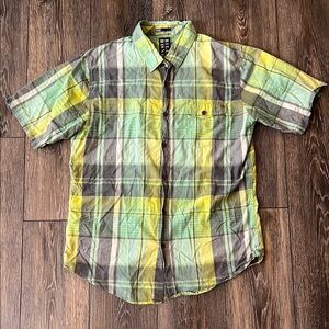 BILLABONG Mens Short Sleeve Shirt XL Green Plaid Cotton Hawaiian